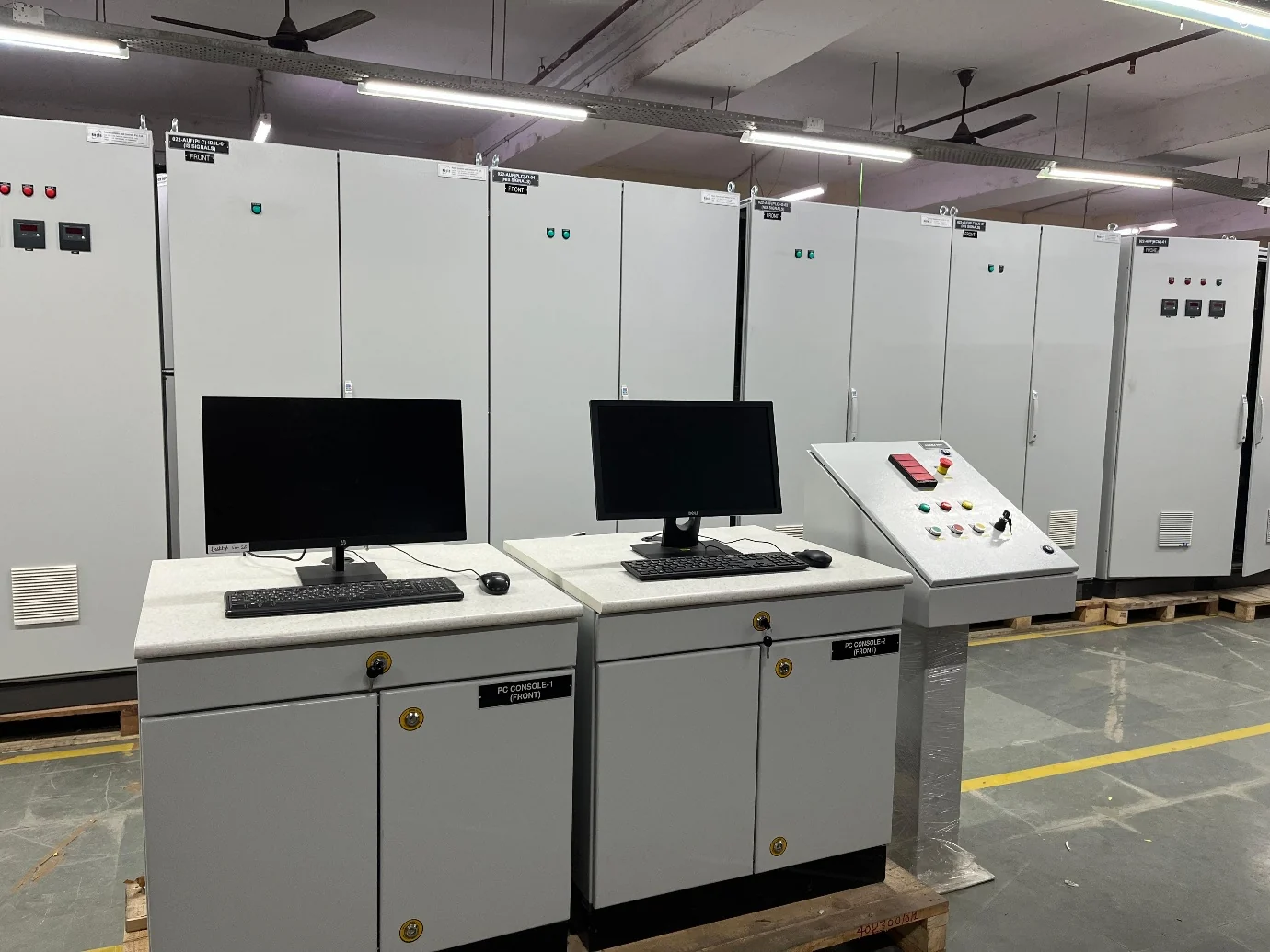 Two operator control desks with a local push-button console