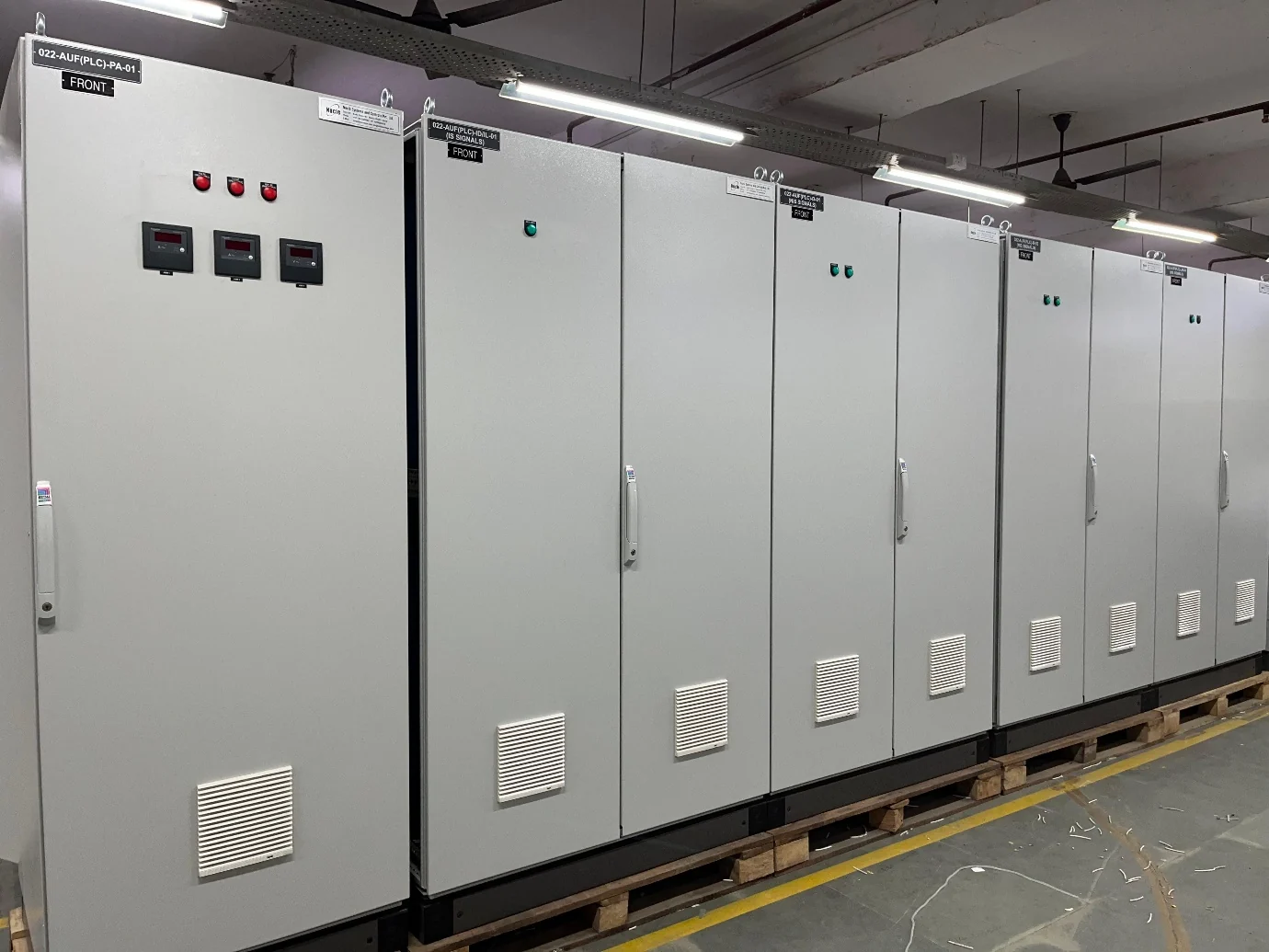 Completed PLC and signal control panel cabinets